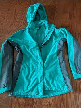 Mountain Warehouse Women's Teal and Gray Waterproof Hooded Jacket